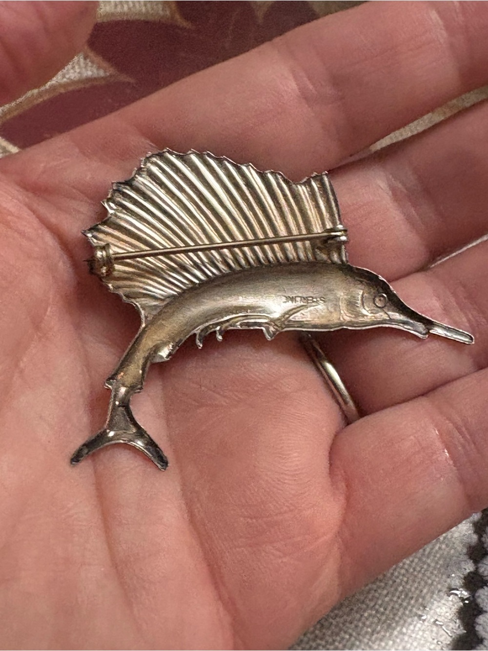 Mid century sterling silver swordfish pin